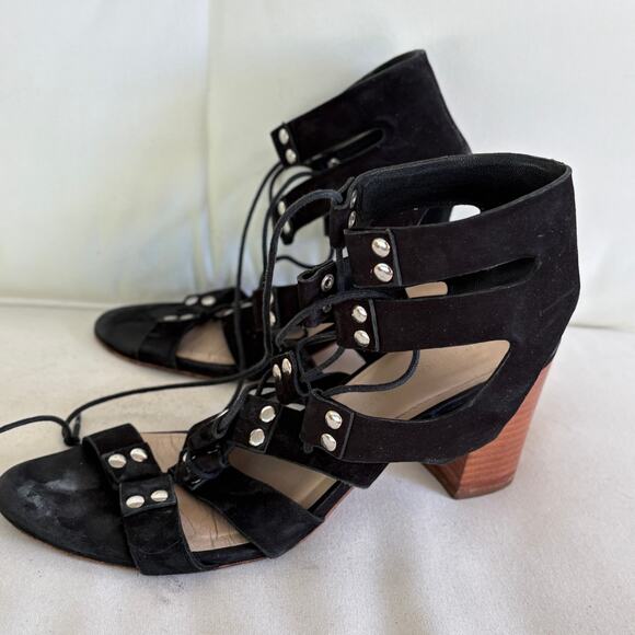 Loeffler Randall Hana Gladiator Sandals 9.5 Black Heels Strappy Leather Stud - Picture 2 of 6